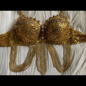 Gold sequin bra with removable straps